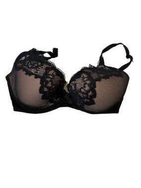 Chantelle 30DDD 30E Black Lace Demi Bra Sexy Lightly Lined Underwire Floral EUC